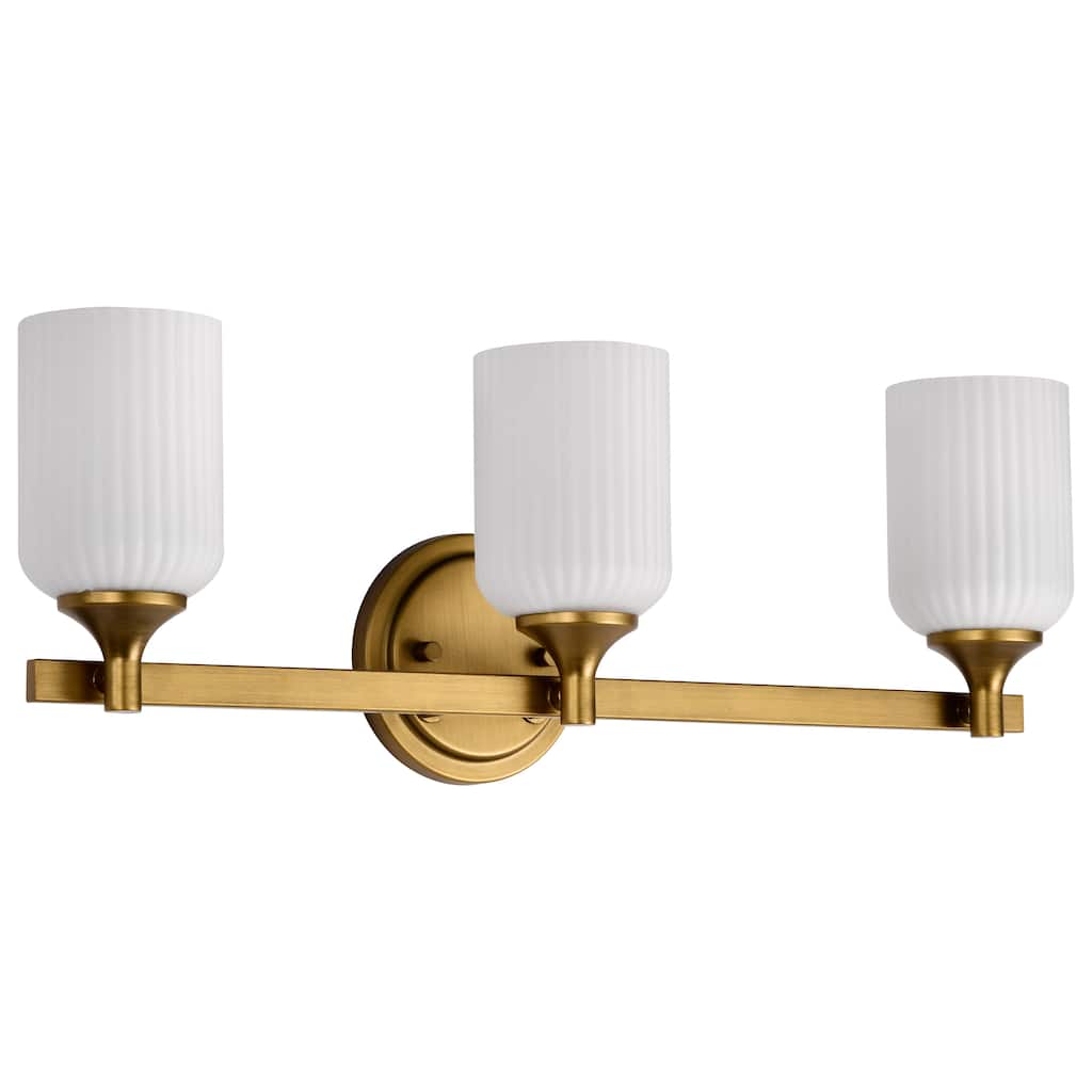 Solara 3 Light Vanity Natural Brass Finish Frosted Ribbed Glass - Natural Brass