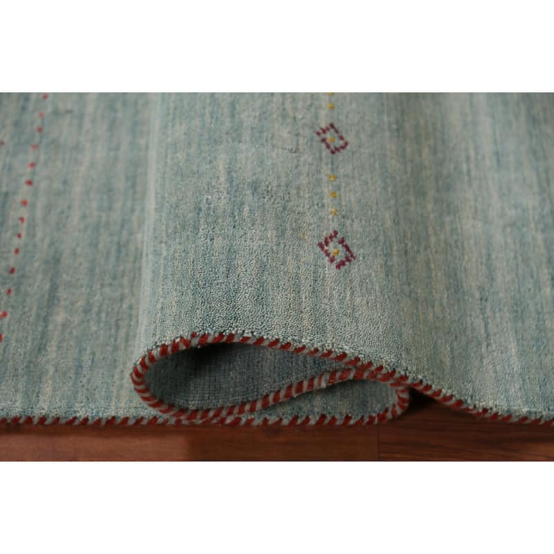 Blue Gabbeh Oriental Area Rug Handmade Wool Carpet - 4'2"x 5'10"