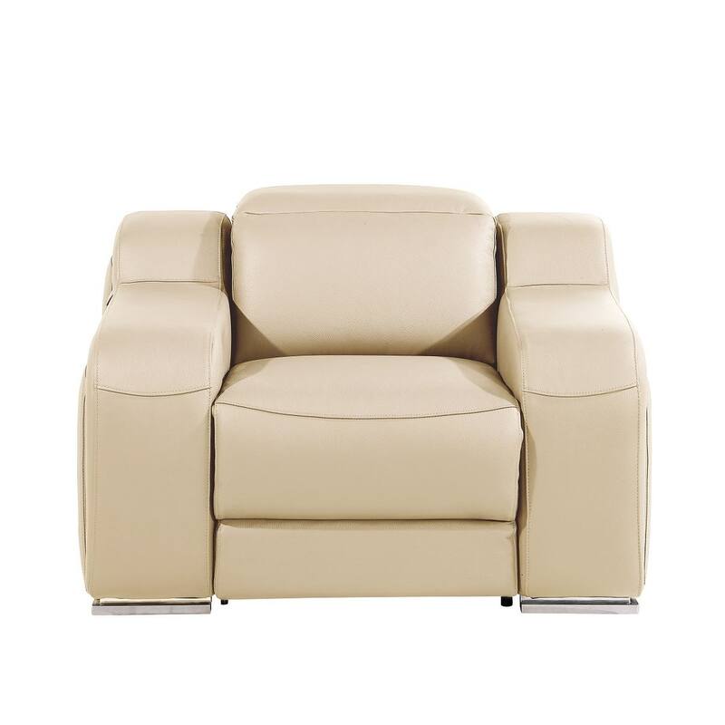 HomeRoots 41" Beige Italian Leather Wall Hugger Recliner With USB