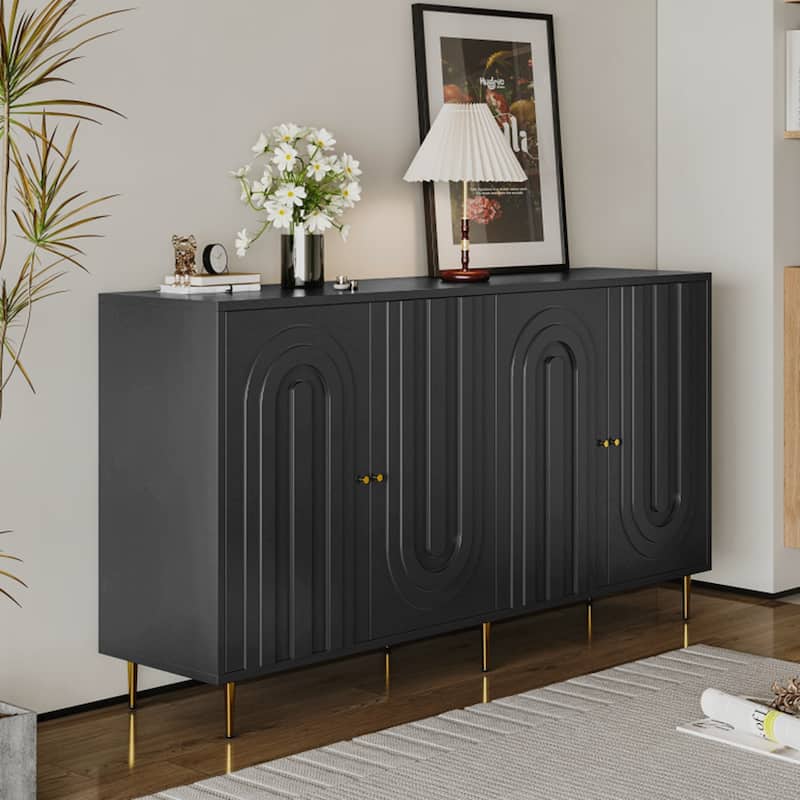 Modern Lacquered 4 Door Wooden Cabinet Sideboard Buffet Server Cabinet Storage Cabinet