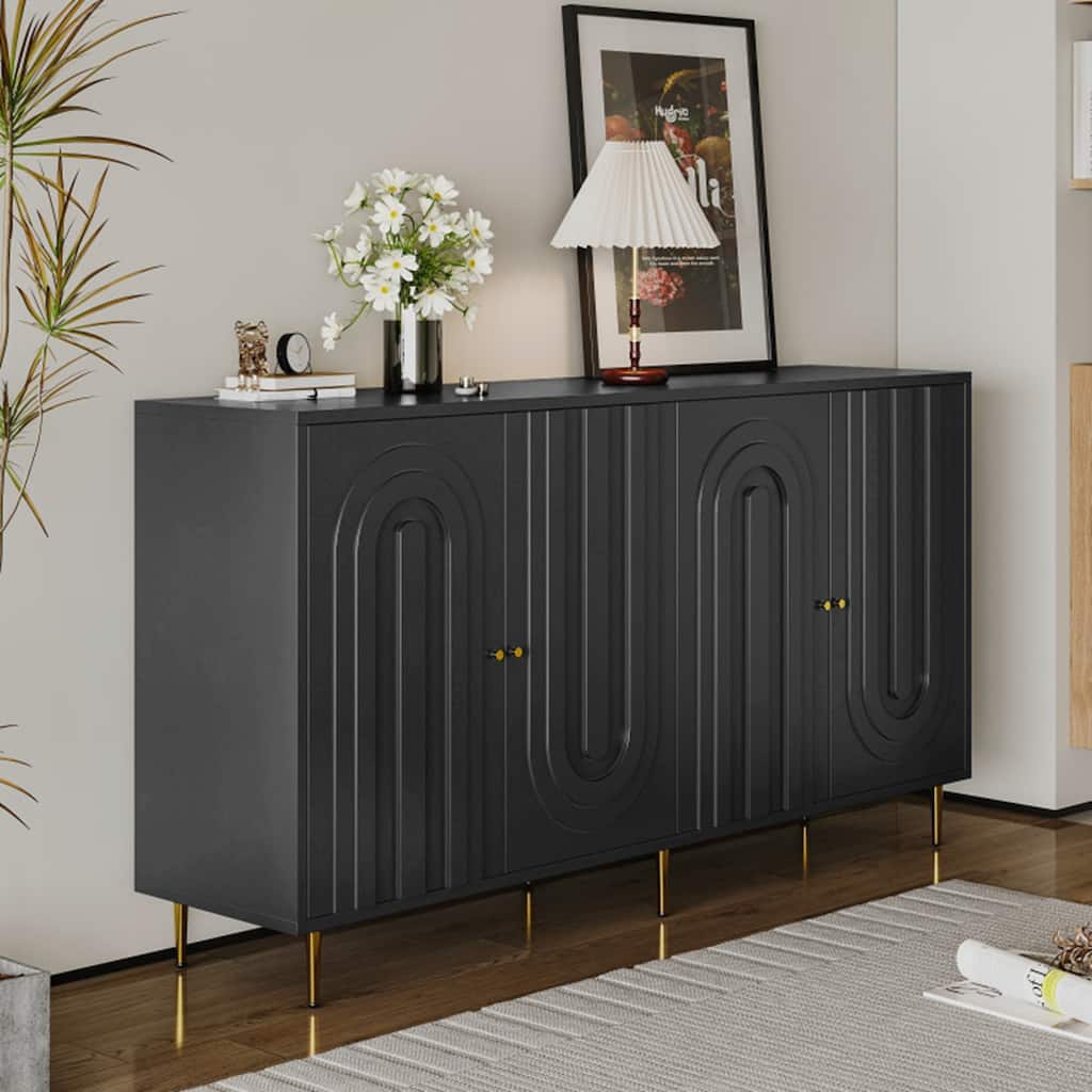 Modern Lacquered 4 Door Wooden Cabinet Sideboard Buffet Server Cabinet Storage Cabinet