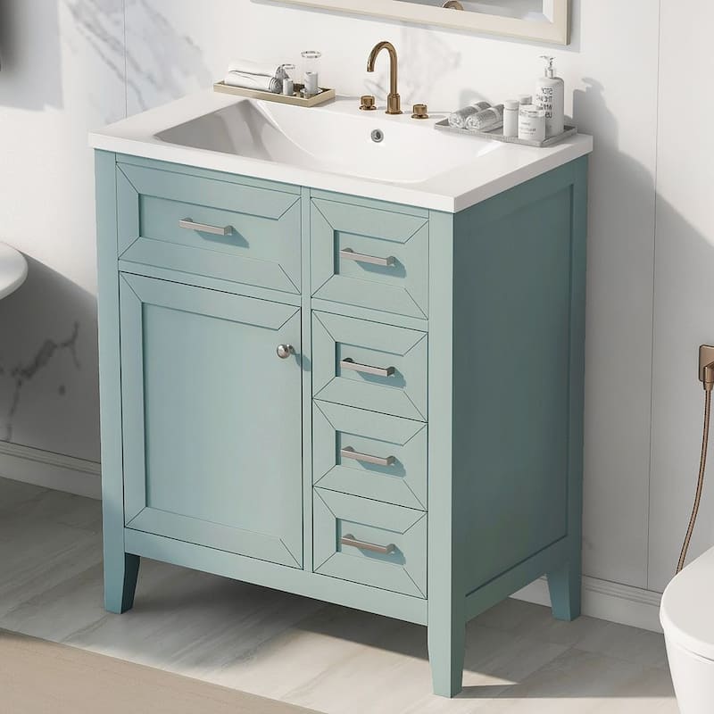 30" Solid Bathroom Vanity with Sink Set, Bathroom Cabinet with Drawers