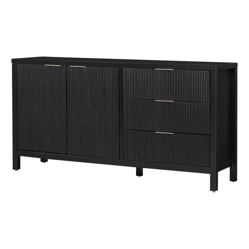 60" MDF Wave Design Console Tables - 2 cabinet & 3 Drawers with Acacia Wood Legs