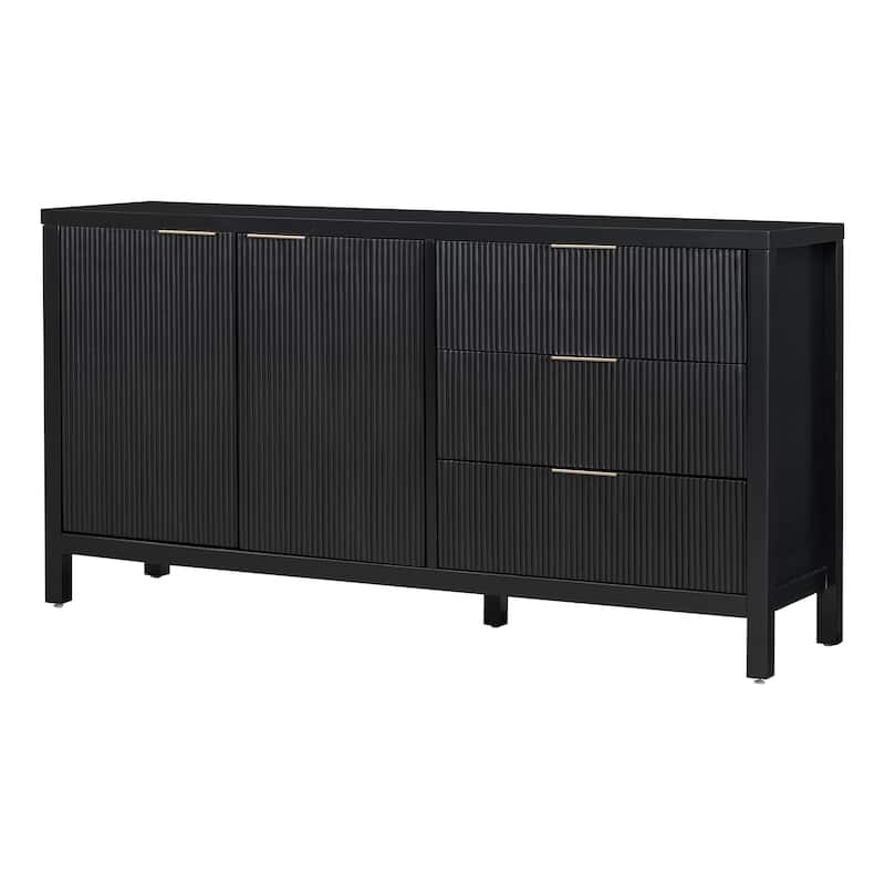 Roomfitters Minimalist Wave-Pattern Sideboard with Storage for Entryway, Hallway, Living Room