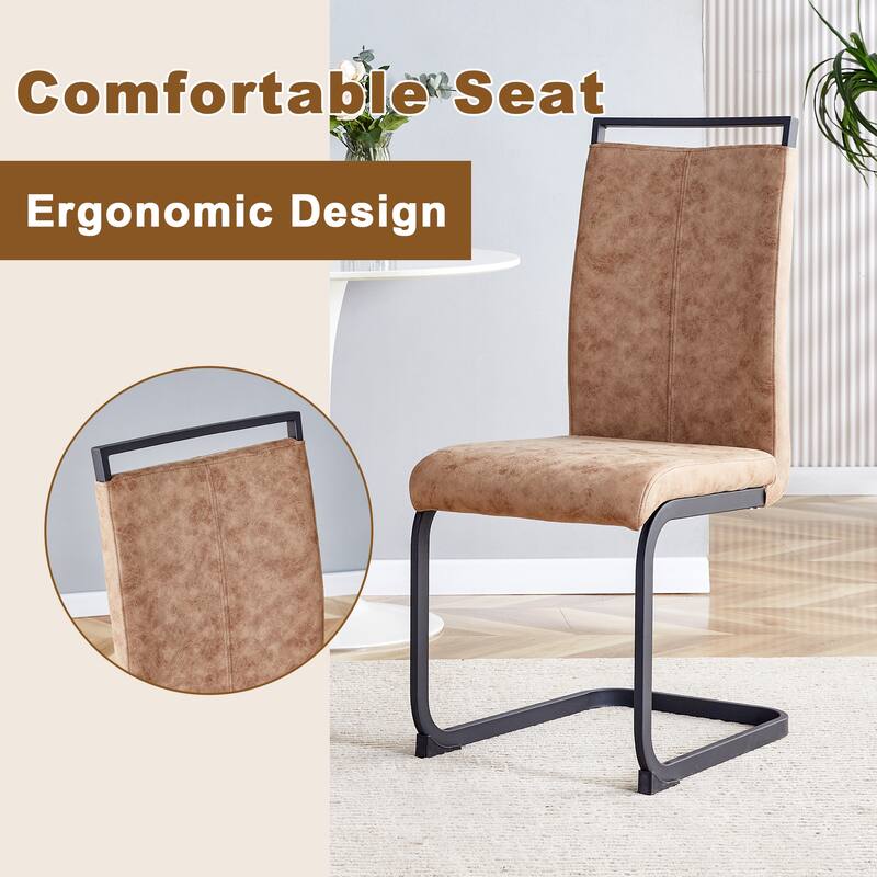 Modern Dining Set with Tempered Glass Legs & Fabric Chairs