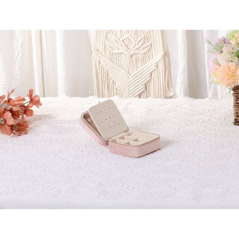 Travel Jewelry Box for Girl's Birthday Gifts, Mini Portable Plush Velvet Jewelry Organizer Case Storage Display Holder