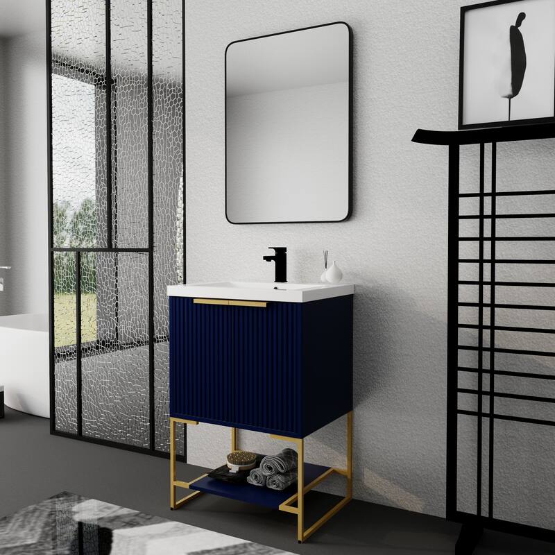 24 inch Plywood Freestanding Bathroom Vanity Set with Integrated Resin Sink