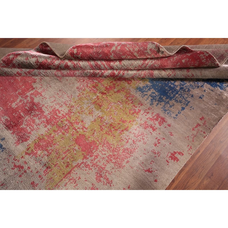 Contemporary Indian Area Rug Handmade Abstract Wool Carpet - 6'7" x 9'8"
