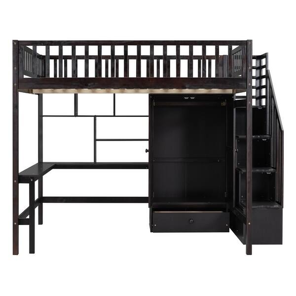 slide 2 of 47, Minimalist Design Full Size Wood Loft Bed,Bookshelf Under Bed and Wardrobe Besides Espresso