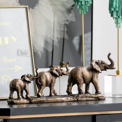 Elephant Family Figurine Statue - 18" - Bronze Finish
