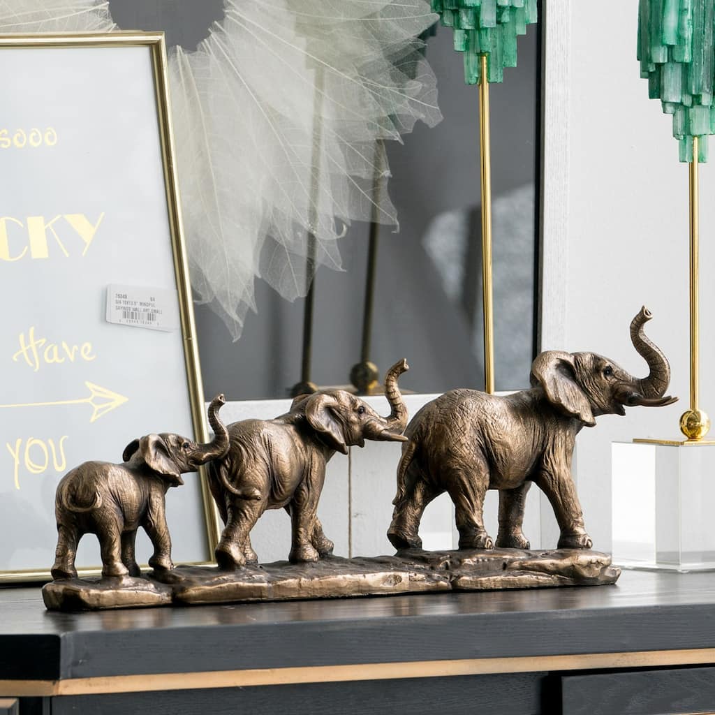 Elephant Family Figurine Statue - 18" - Bronze Finish