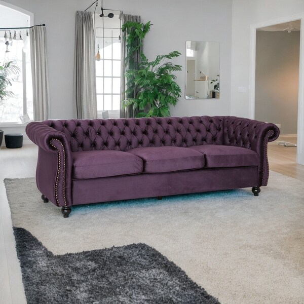 Luxurious 3-Seater Purple Velvet Sofa,Plush Comfort, and Durable