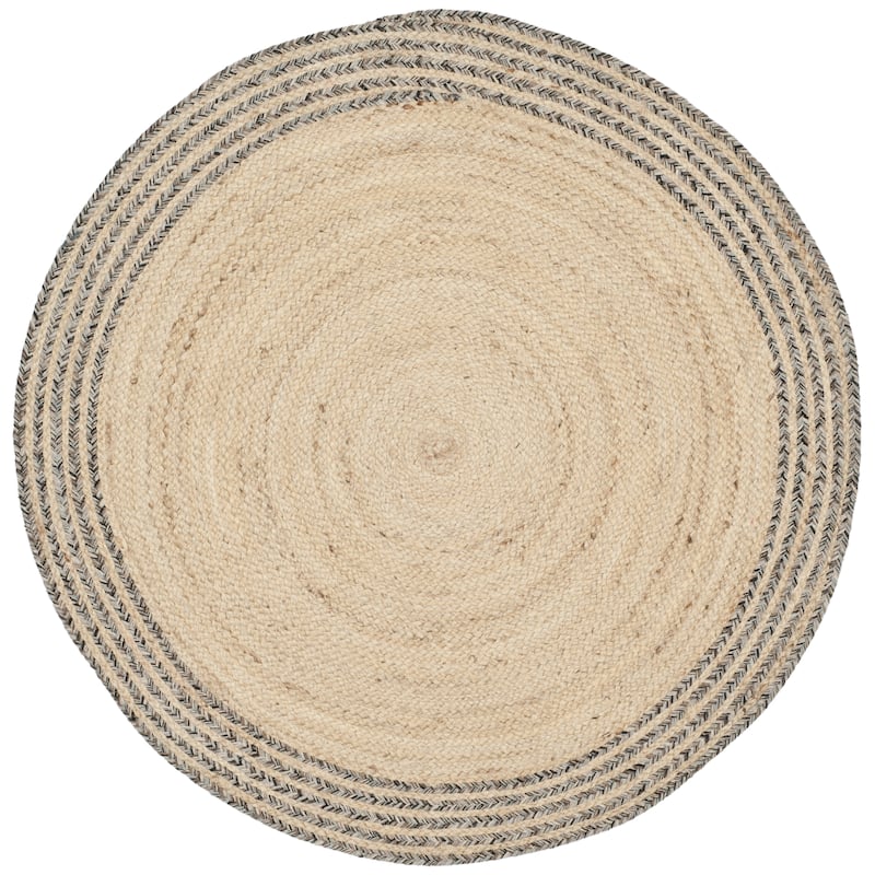 SAFAVIEH Handmade Cape Cod Milia Coastal Jute Rug - 8' Round - Ivory/Steel Grey
