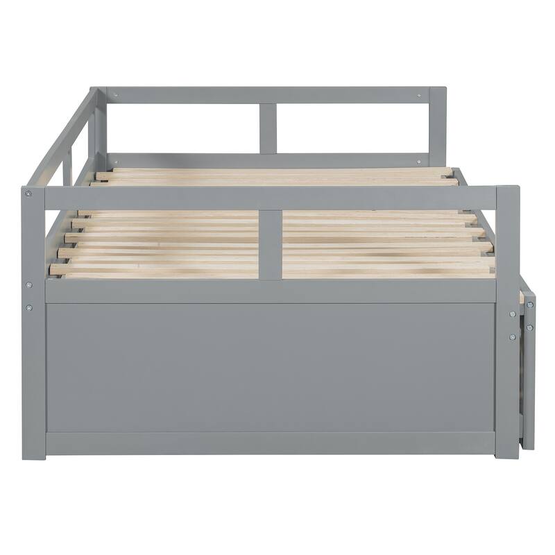 Wooden Daybed with Pull-Out Trundle, Expandable from Twin to King