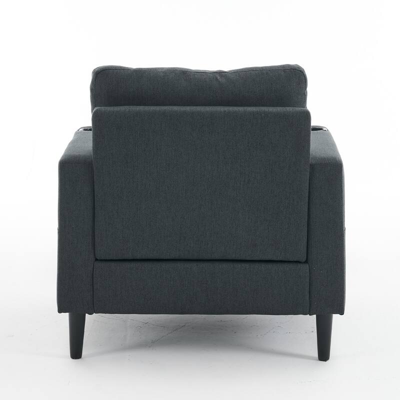 Modern 31.5" Upholstered Buttons Tufted Arm Chair with Storage and Cup Holders for Living Room