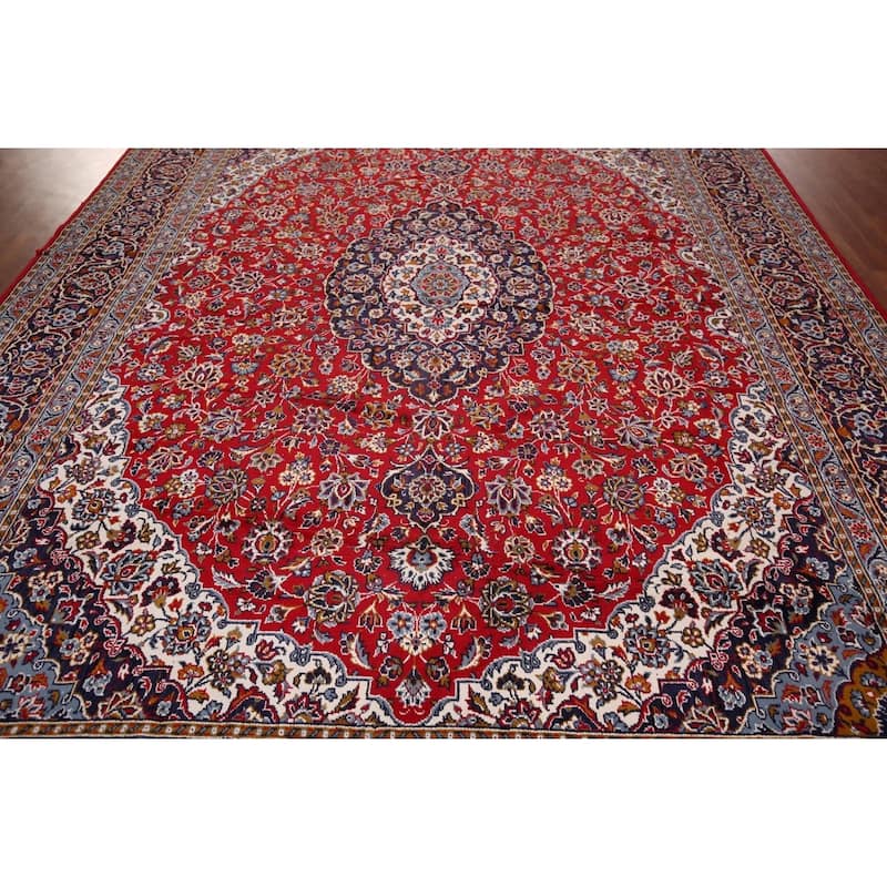 Traditional Red Kashan Turkish Rug Machine Made Living Room Carpet - 9'9" x 13'0"