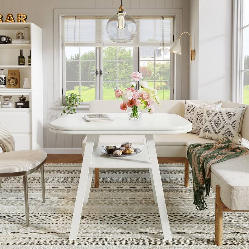 31.5 '' Small Kitchen Dining Table with Storage Shelf for 2-4 People - White
