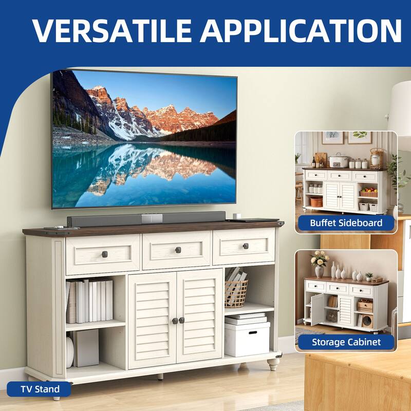 Moasis 59" Farmhouse TV Stand Storage TV Console with Drawers for Living Room