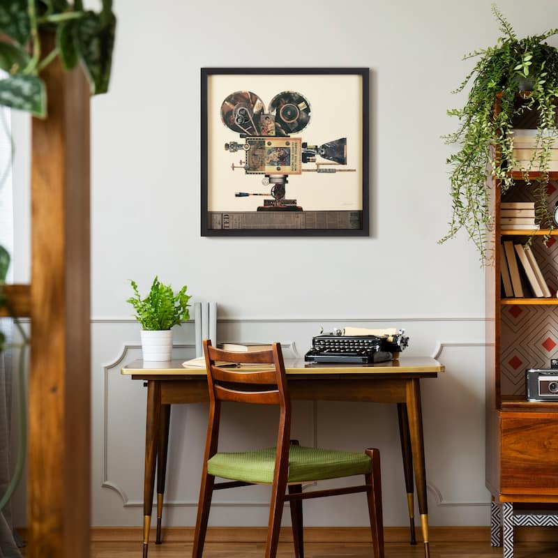 "Antique Film Projector" Alex Zeng's dimensional collage, under glass & a black shadow box frame