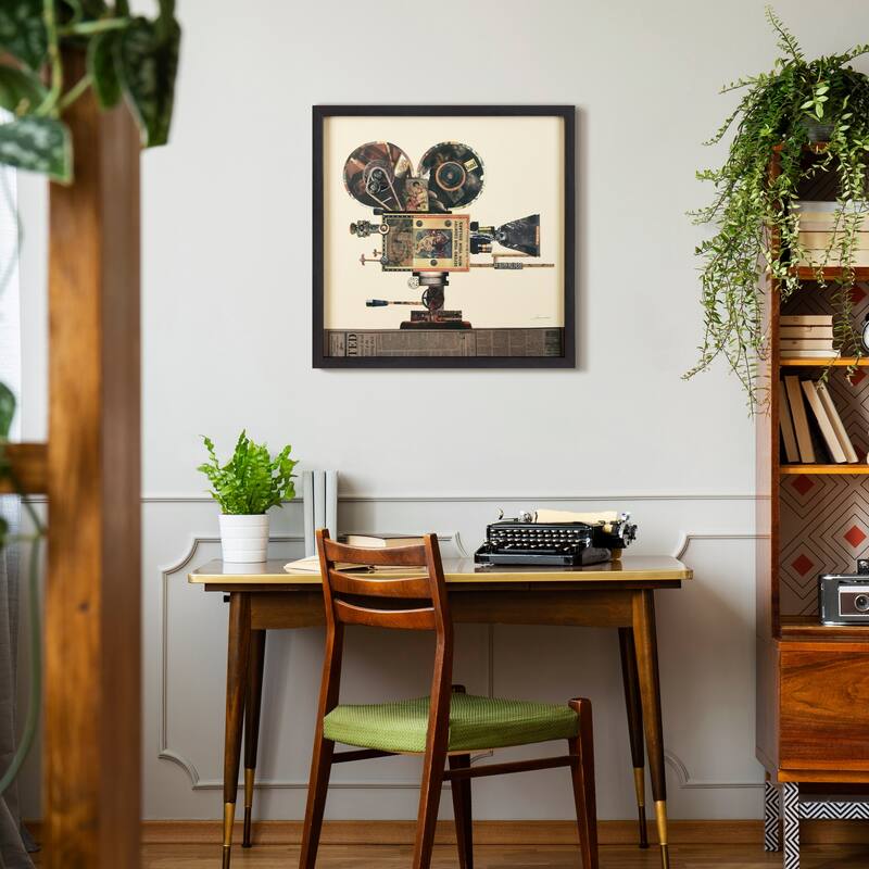 "Film Projector & Camera" Alex Zeng's dimensional collage, under glass & a black shadow box frame