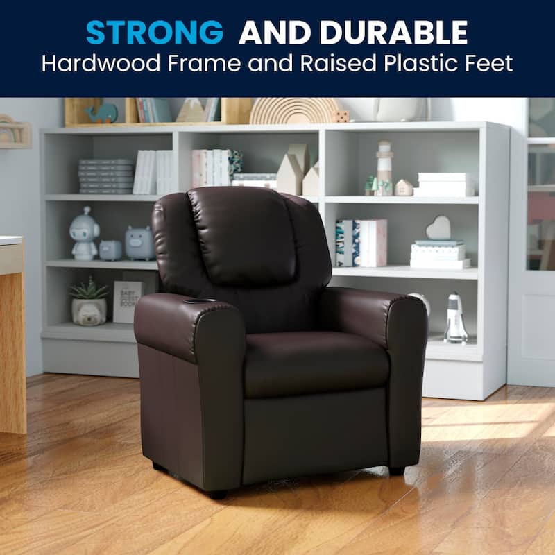 Contemporary Kids Recliner with Cup Holder and Headrest - 24"W x 21.5" - 36.5"D x 27"H