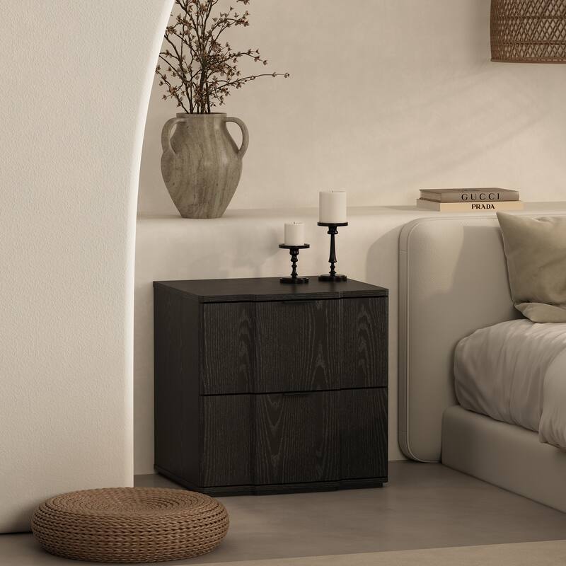 Manhattan Comfort Clive 22 Inch 2 Drawer Nightstand - Black