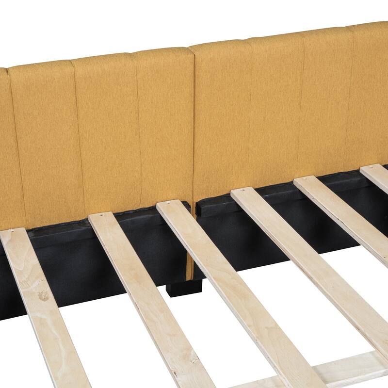 L-Shaped Backrest Daybed Upholstered Daybed Frame Classic Wood Slats Design with 2 Storage Drawers or Trundle, Full Size