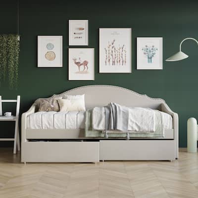 CraftPorch Twin Size Daybed In Linen With Storage