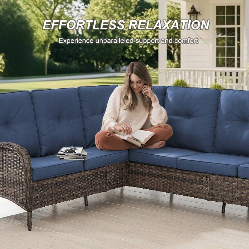 Gymojoy L-Shaped Outdoor Sectional Sofa Set with Patio Chairs Ottomans & Coffee Table