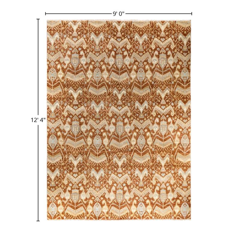 Ikat One-of-a-Kind Hand-Knotted Area Rug, Orange - 9' 0" x 12' 4"