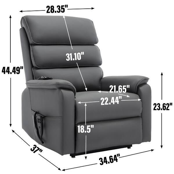 dimension image slide 10 of 18, Dual Motor Power Lift Recliner Chair with Power-Remote & Heat Massage, Electric Leather Adjustable Reclining Sofa