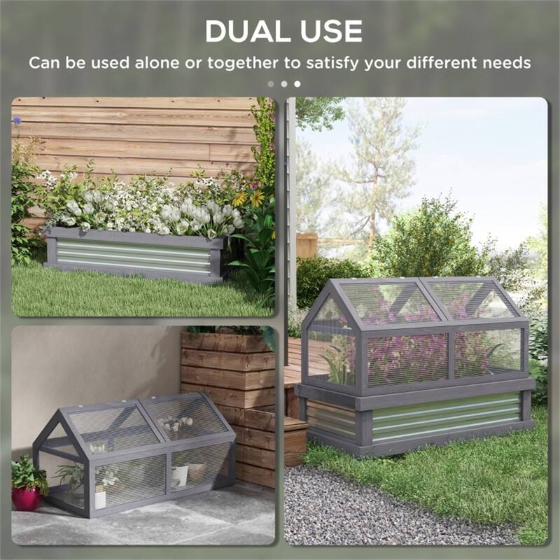 Grey Fir Wood Galvanized Steel Polycarbonate Mini Greenhouse with Roof