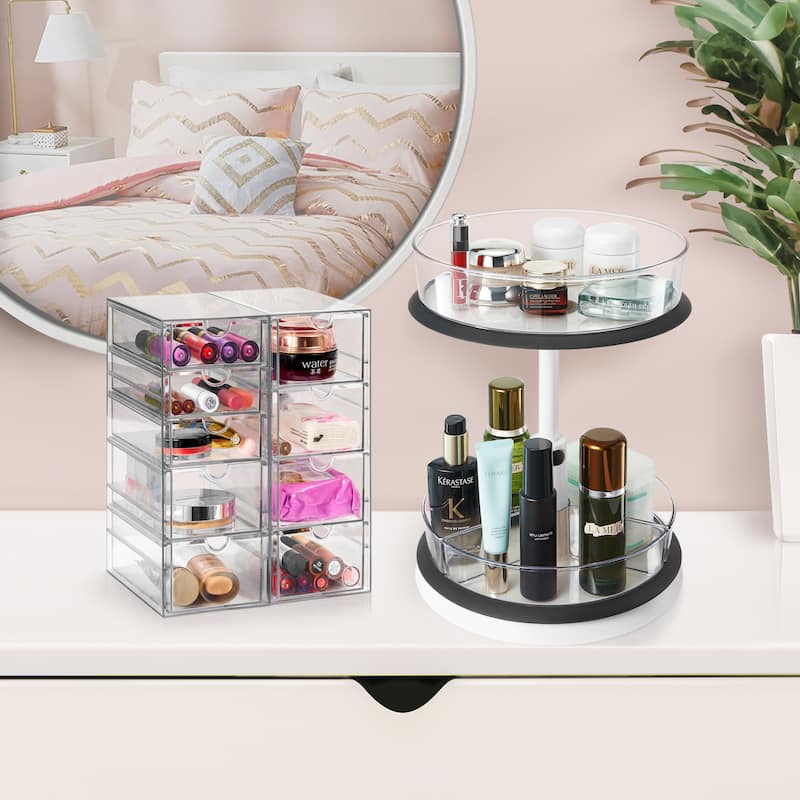 Sorbus 2-Tier Clear Lazy Susan Makeup Organizer, 360° Rotating Storage - 11.3" L X 11.3" W x 14.7" H