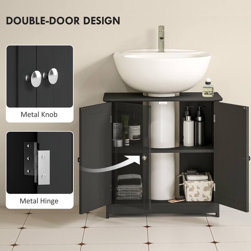 kleankin 23.5" Pedestal Sink Storage Cabinet, Freestanding Bathroom Under Sink Cabinet with U-Shape Cut-Out, Black