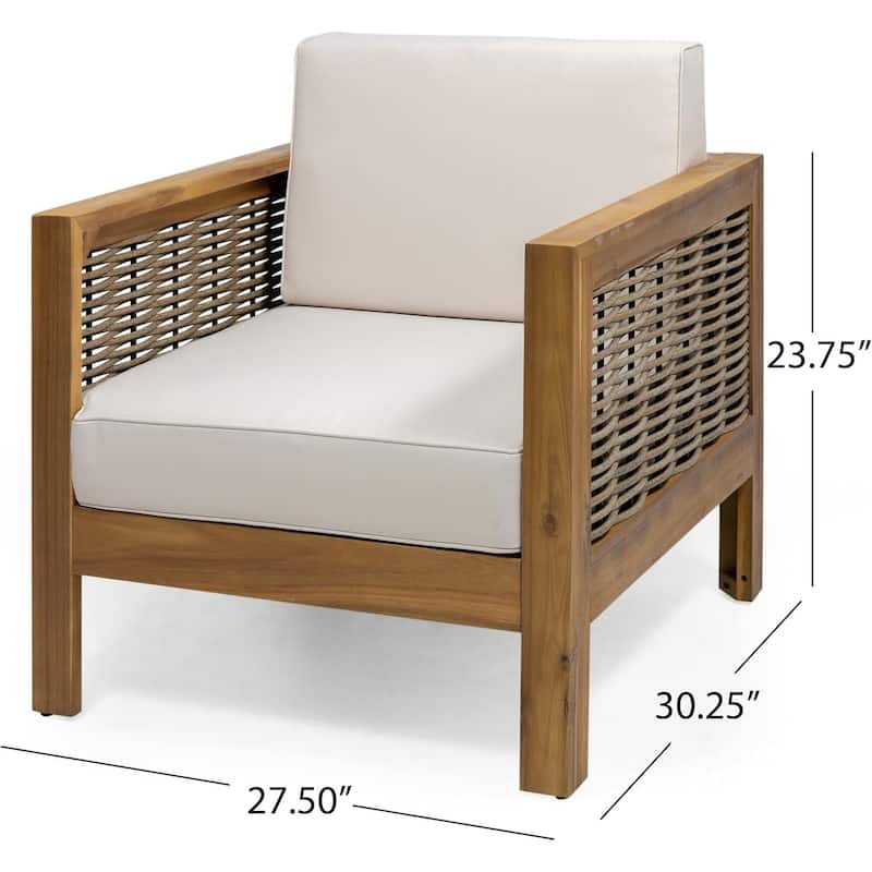 Roomfitters 4-Seater Acacia Wood Outdoor Chat Set with Wicker Accents and Cushions, Teak Beige