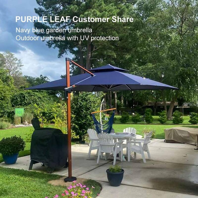 PURPLE LEAF 9/10/11ft Square 09x12ft Rectangle Wood Pattern Patio Cantilever Umbrella with Base