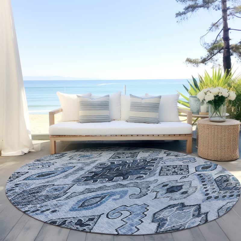 Machine Washable Indoor/ Outdoor Chantille Global Boho Rug - Blue - 8' x 8'