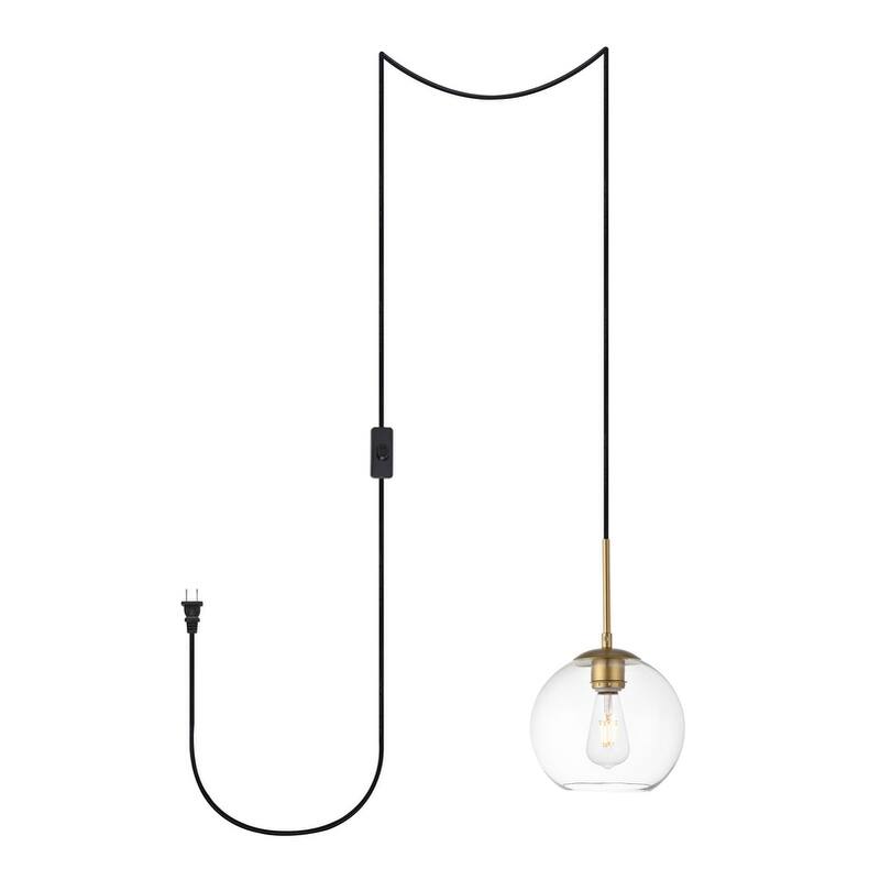 Brad 1-Light Plug in Pendant with Clear Shade - Black - 8" Diameter