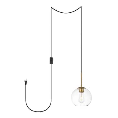 Brad 1-Light Plug in Pendant with Clear Shade - Black - 8" Diameter