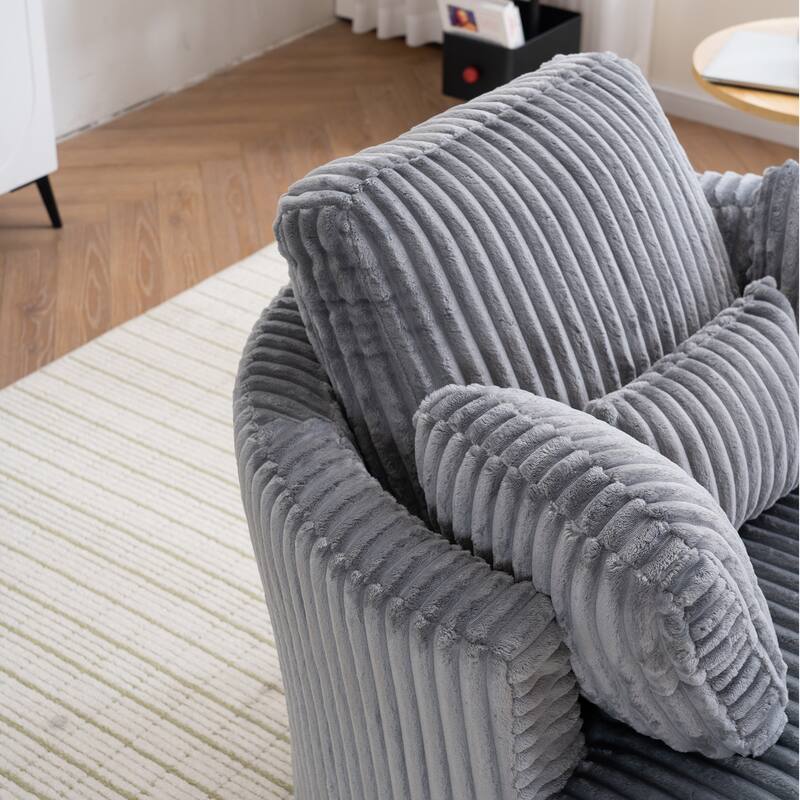 360 Degree Rotation Swivel Chair Corduroy Barrel Chair for Living Room with Pillows