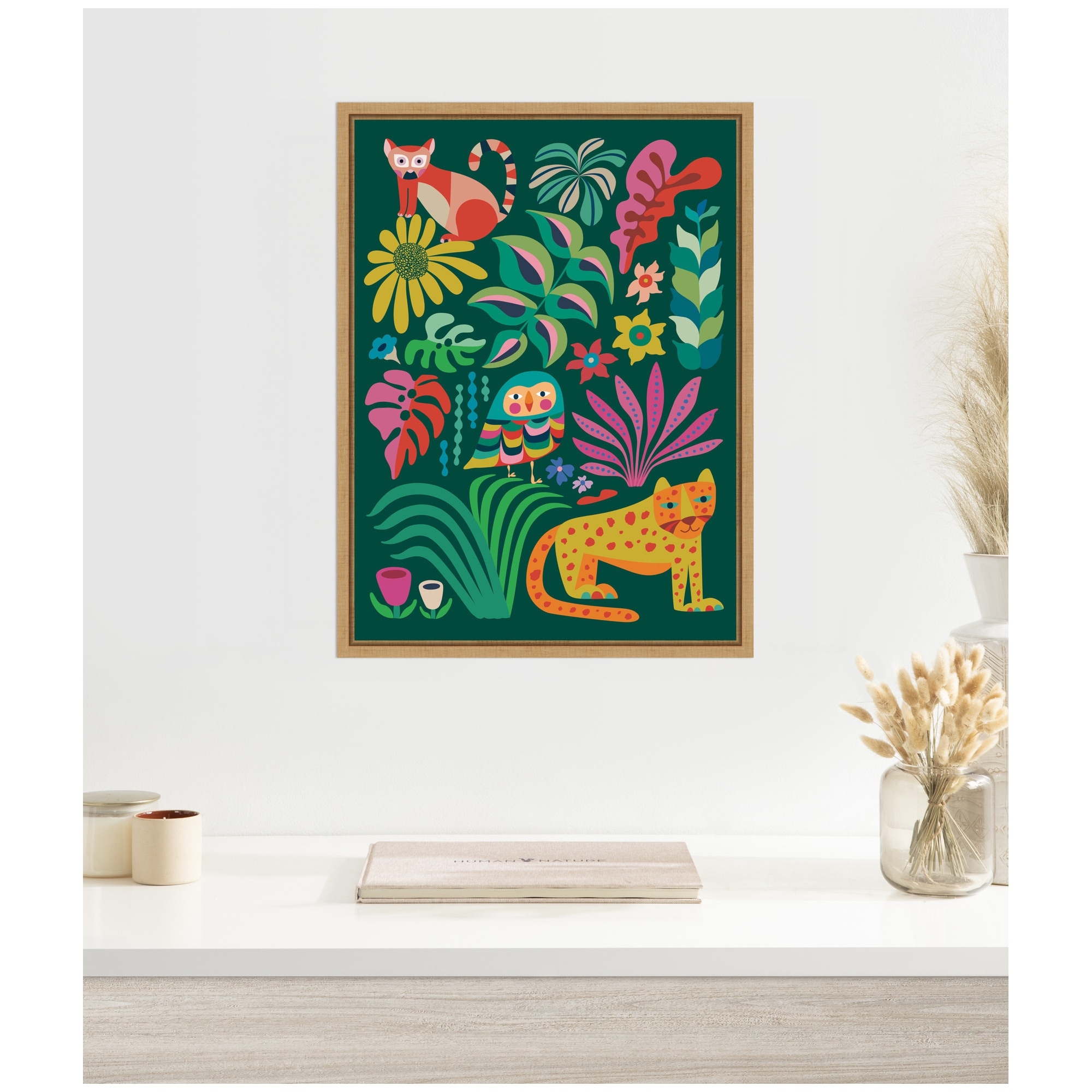 Kate and Laurel Jungle Animals by Rachel Lee Framed Canvas Wall Art Print