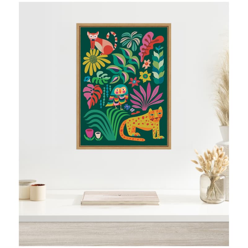 Kate and Laurel Jungle Animals by Rachel Lee Framed Canvas Wall Art Print