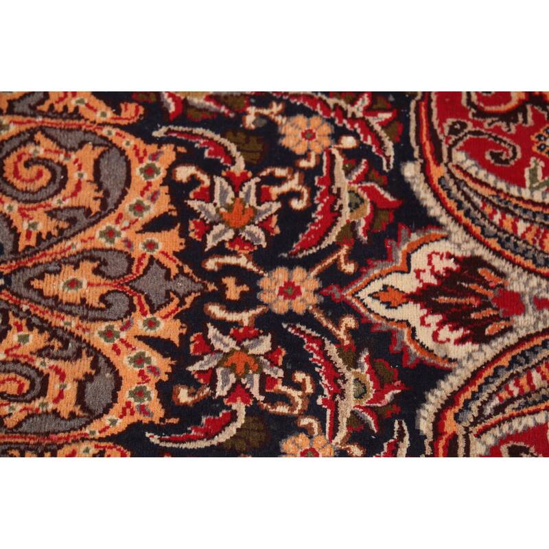 Hand Knotted Oriental 100% Wool Carpet Traditional Floral Navy Blue & Blues Kashmar Area Rug - 12' 1'' X 9' 5''