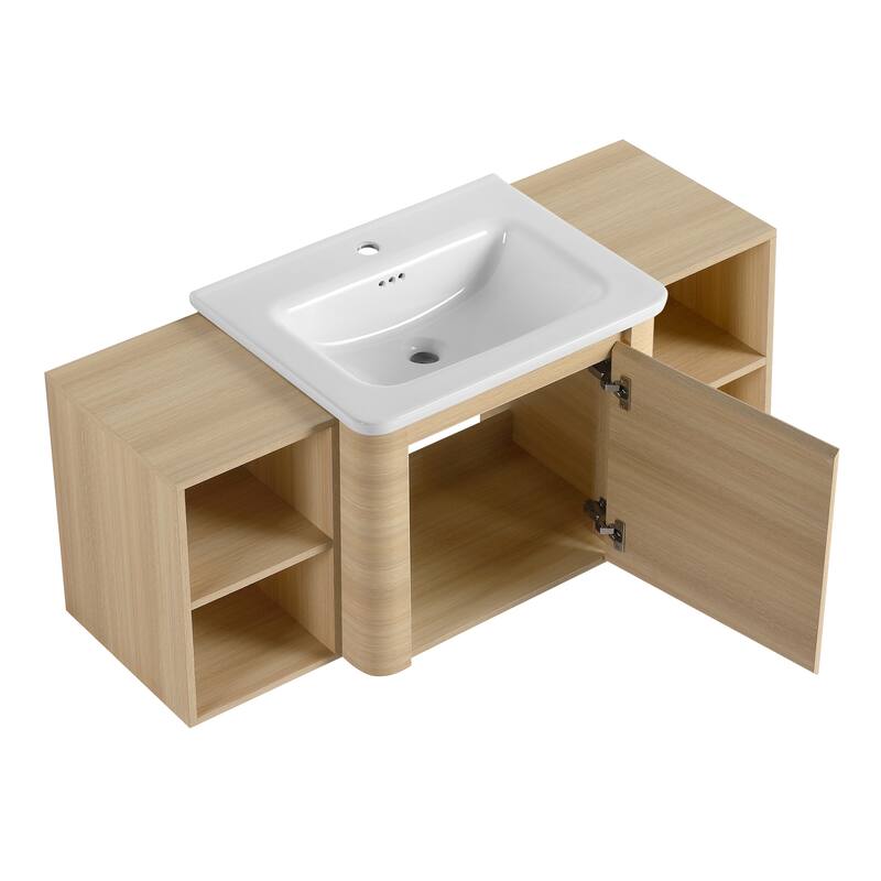 Malwee 24"/36"/48"/60" Floating Bathroom Vanity, Wall Mounted Bathroom Vanity with Ceramic Sink,Soft Close Door and Shelf
