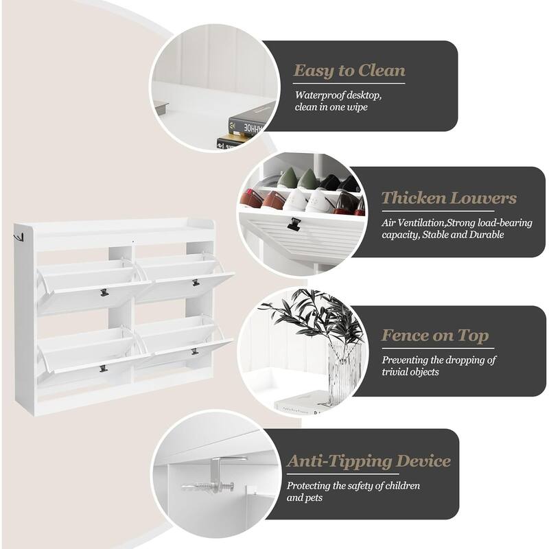 Freestanding Hidden Shoe Rack, Shoe Storage Cabinet with 4 Flip Drawers