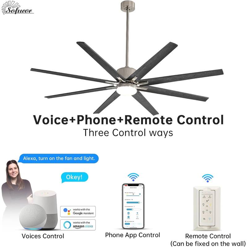 Modern Ceiling Fan With Light Smart Life APP Remote Control Timer For Alexa Google Bedroom Farmhouse