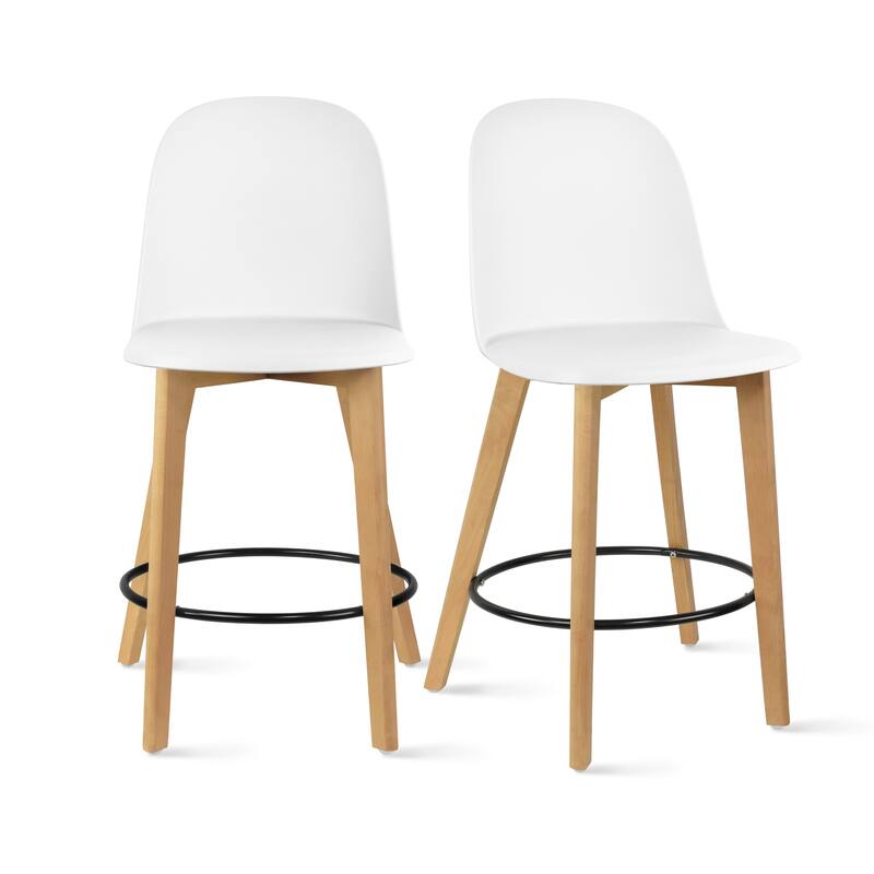 Set of 2 Designer Eiffel Chairs Counter Stools With Backs Side Molded Shell Kitchen Office Dining Dowel Bar Patio - White