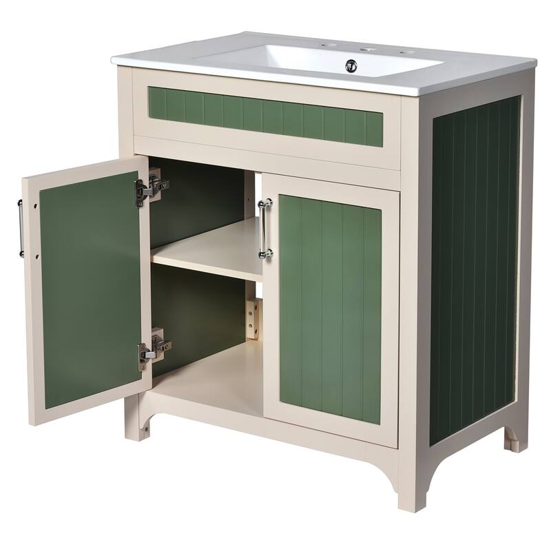Bathroom Vanity with Sink Combo Set, Bathroom Storage Cabinet with Height Adjustable Shelf, Vanity Set with Ceramic Sink