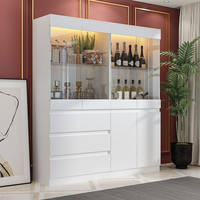 Modular Large display case,Bar Cabinet with glass doors,drawers,lights
