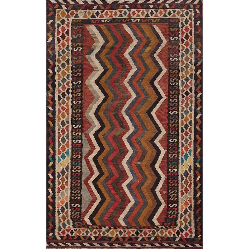 Vegetable Dye Tribal Kilim Qashqai Persian Vintage Wool Carpet - 5'3" X 8'3"